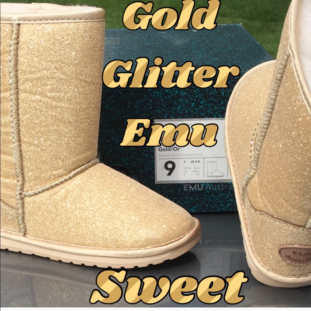 Little Girls Gold Sparkle Emu Boot 